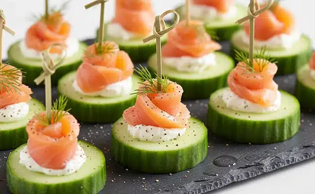 Bouchées de concombre au saumon et fromage frais