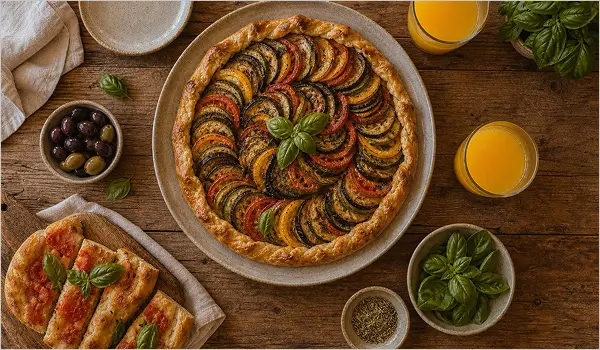 Tarte aux légumes du soleil servie — idée de présentation maison