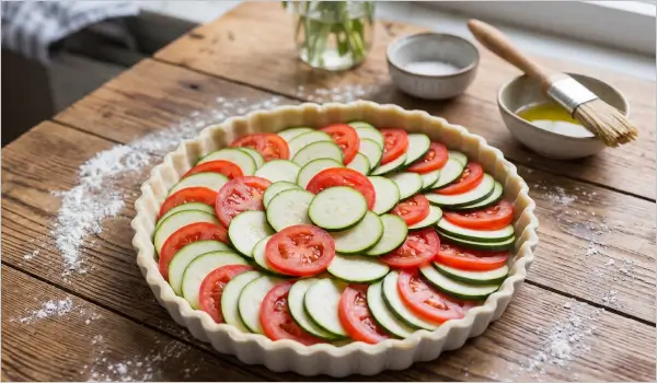 Préparation tarte aux légumes du soleil étape par étape